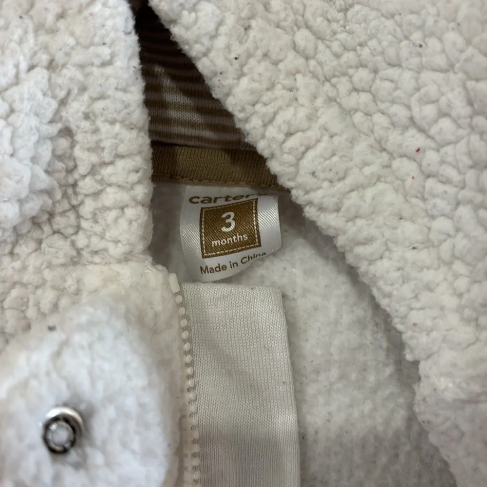 Carters 3 months Baby Hooded Quilted Jumpsuit with hood and little bear feet